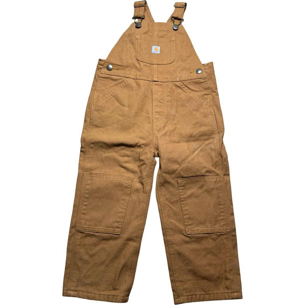 Carhartt Flannel Lined Bib Overalls Toddler 3T Brown Good Double Knee OX8645-B